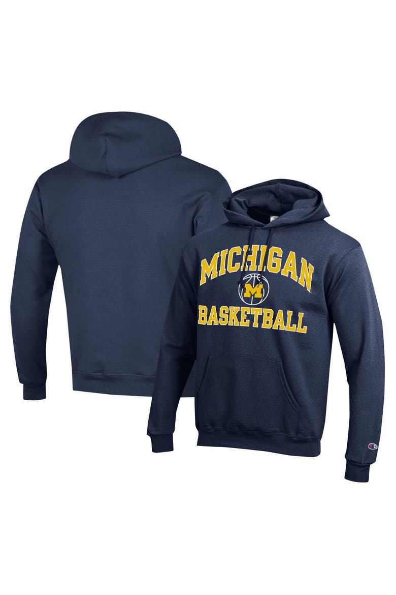 Men's Champion Navy Michigan Wolverines Basketball Icon Powerblend Pullover Hoodie, Main, color, Navy