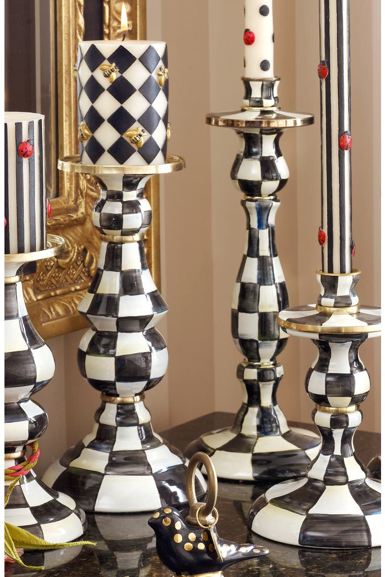 Courtly Check Large Pillar Candleholder, Alternate, color, BLACK/ WHITE