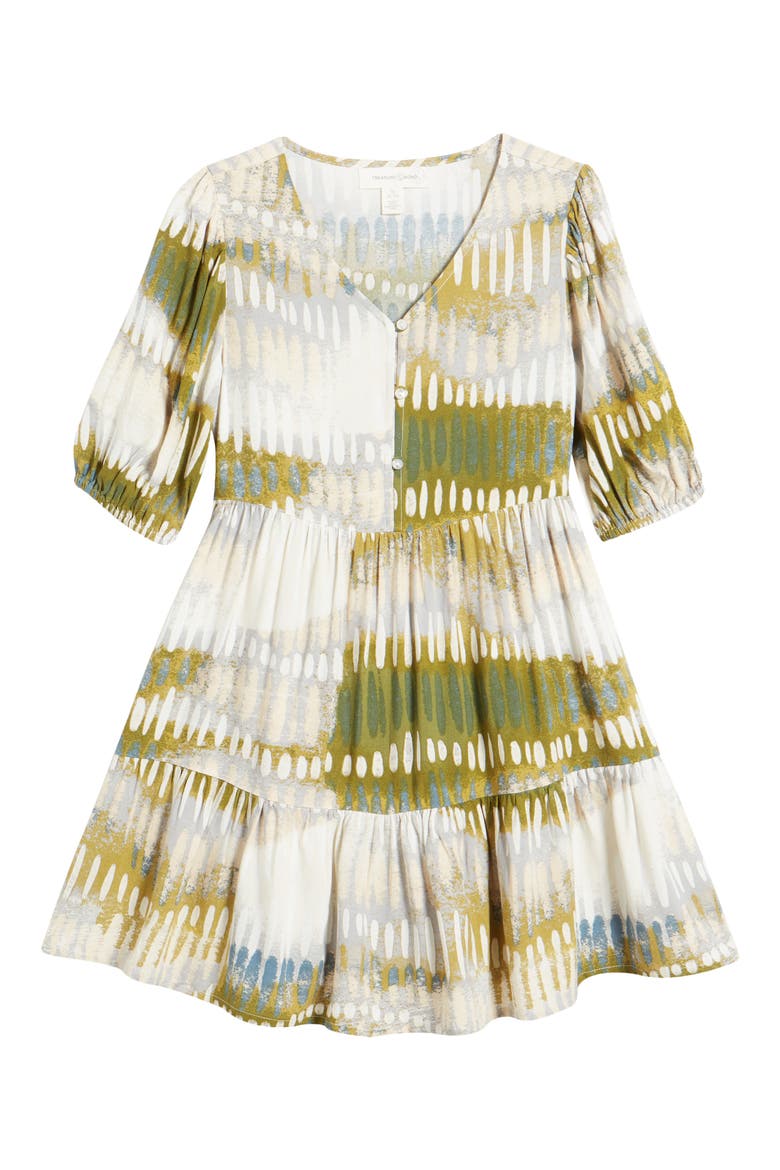Kids' Abstract Print Drop Waist Tiered Dress, Main, color, BEIGE SHIFTING STRIPE SKETCH