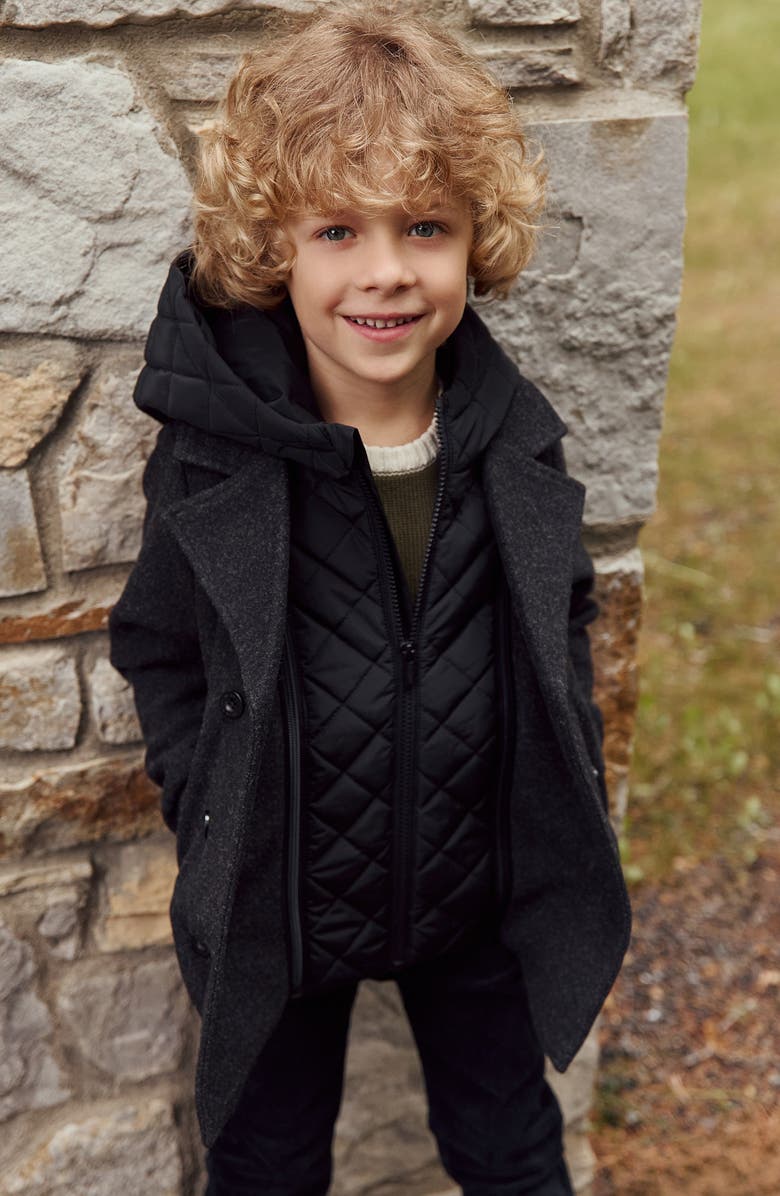 MILES THE LABEL Kids' Heathered Peacoat, Alternate, color, Dark Heather Grey