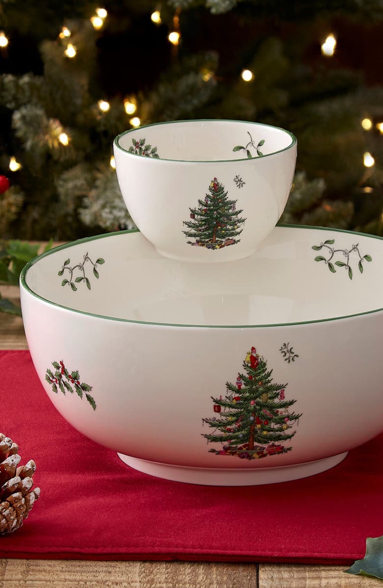 Spode Christmas Tree Tiered Chip & Dip Set, Alternate, color, Green