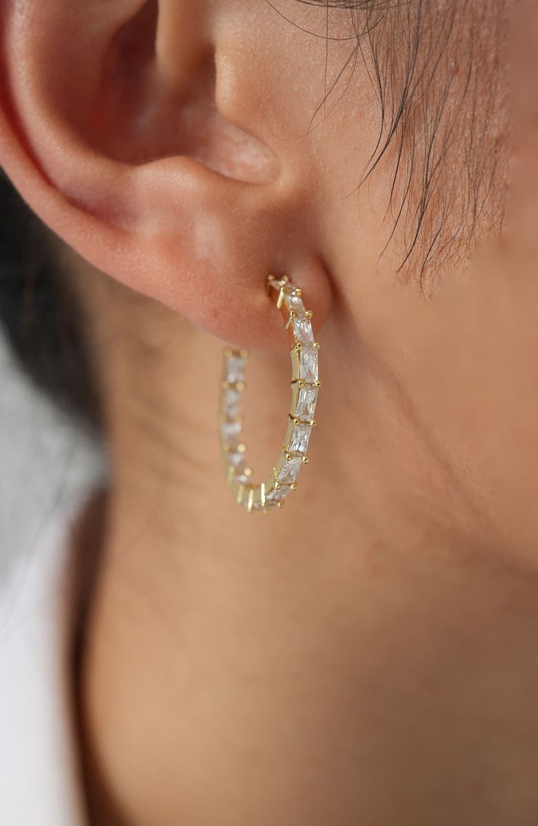 Argento Vivo Sterling Silver Cubic Zirconia Hoop Earrings, Alternate, color, Gold