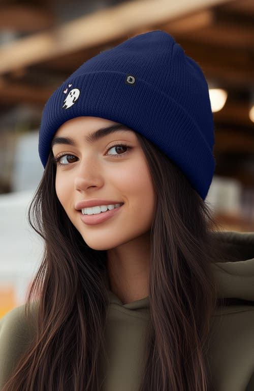 Shop Dalix Heartly Ghost Beanie In Navy Blue