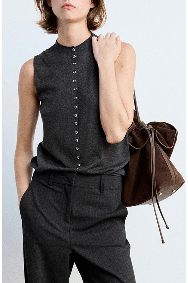 Button Front Fine Knit Sleeveless Top, Main, color, CHARCOAL