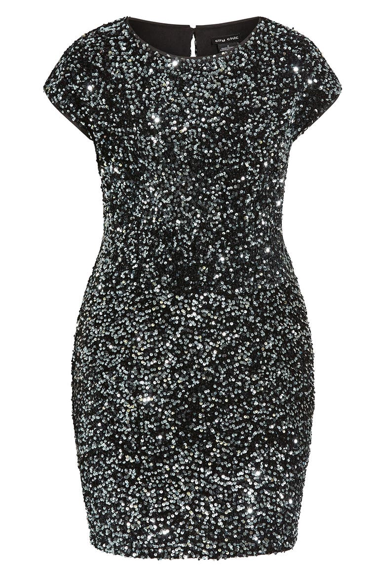 Sequin Cocktail Dress, Alternate, color, BLACK