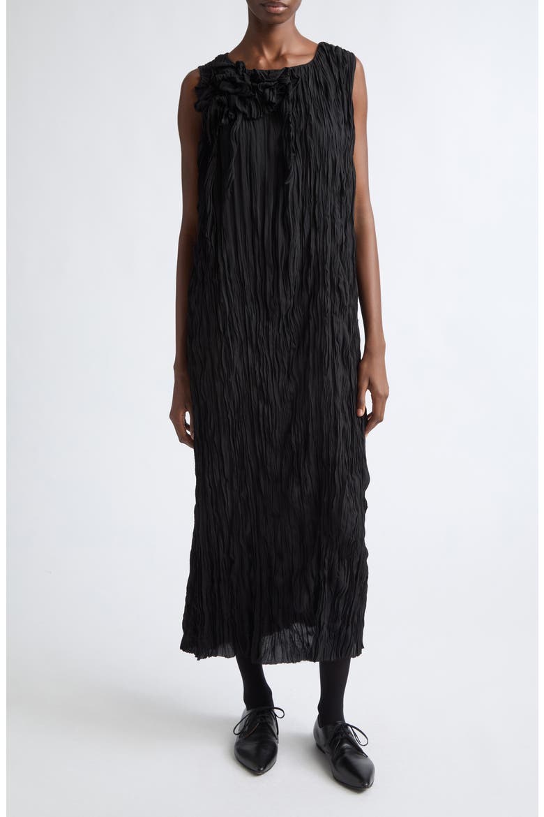 Broomstick Pleat Georgette Column Dress, Main, color, BLACK GEORGETTE