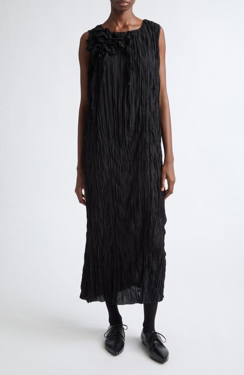 Broomstick Pleat Georgette Column Dress