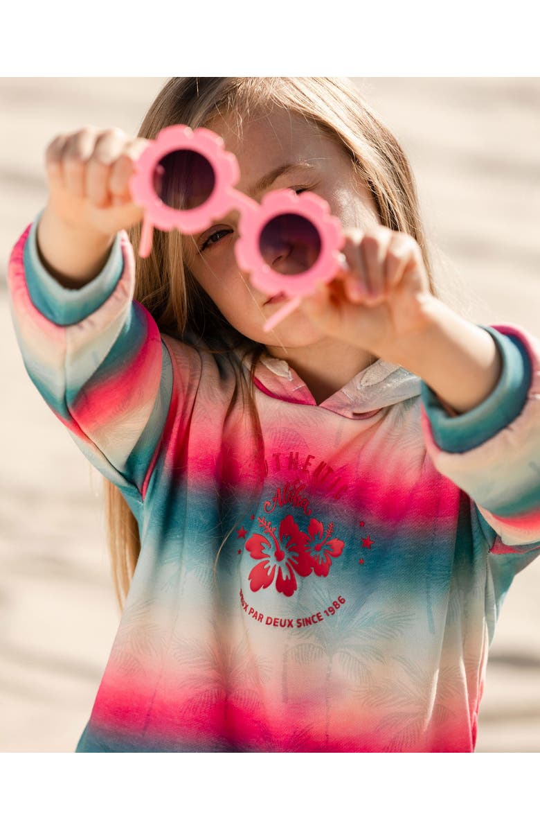 Deux par Deux Little Girl's French Terry Hooded Sweatshirt Printed Tie Dye Waves, Alternate, color, 