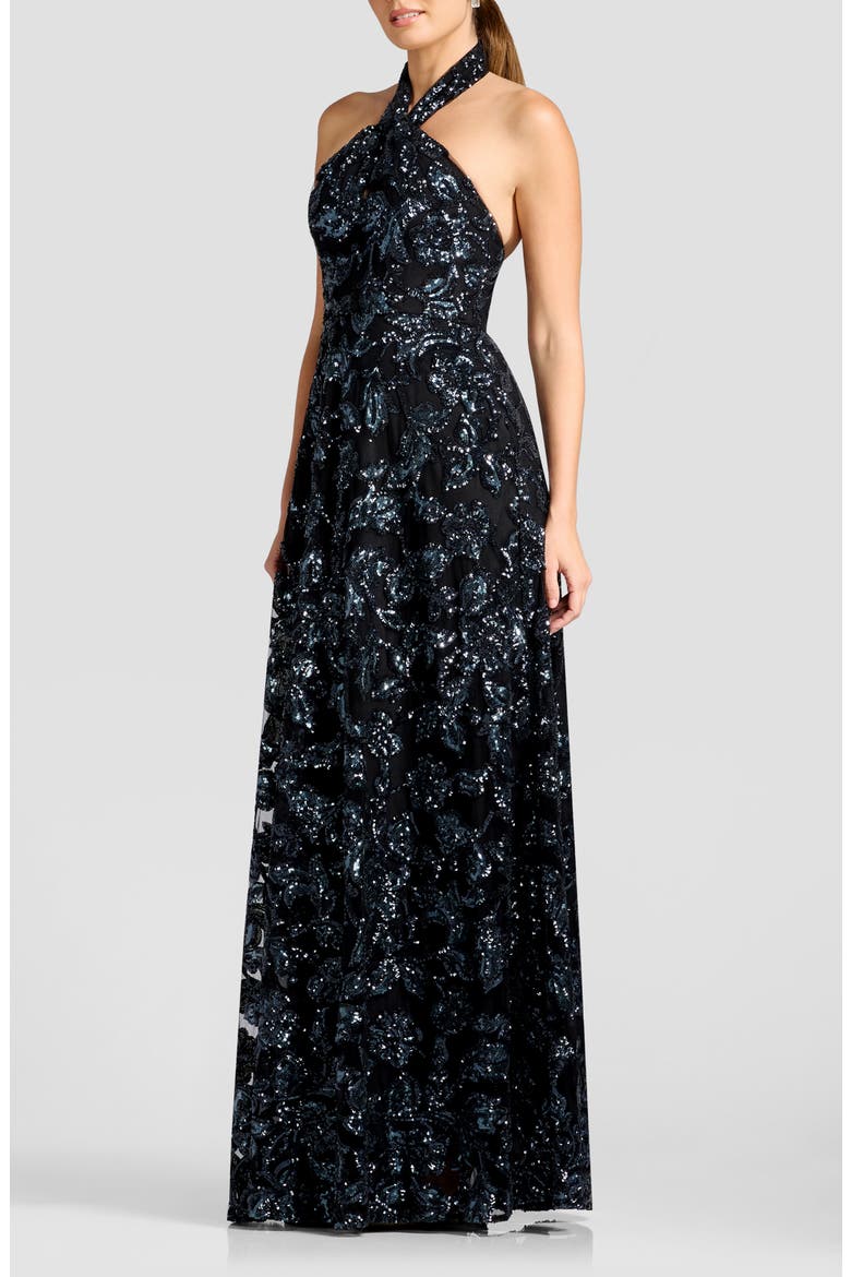 Manon Sequin Halter Gown, Alternate, color, BLACK MULTI