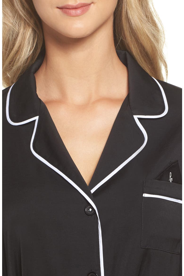 Belted Satin Pajamas (Nordstrom Exclusive), Alternate, color, BLACK