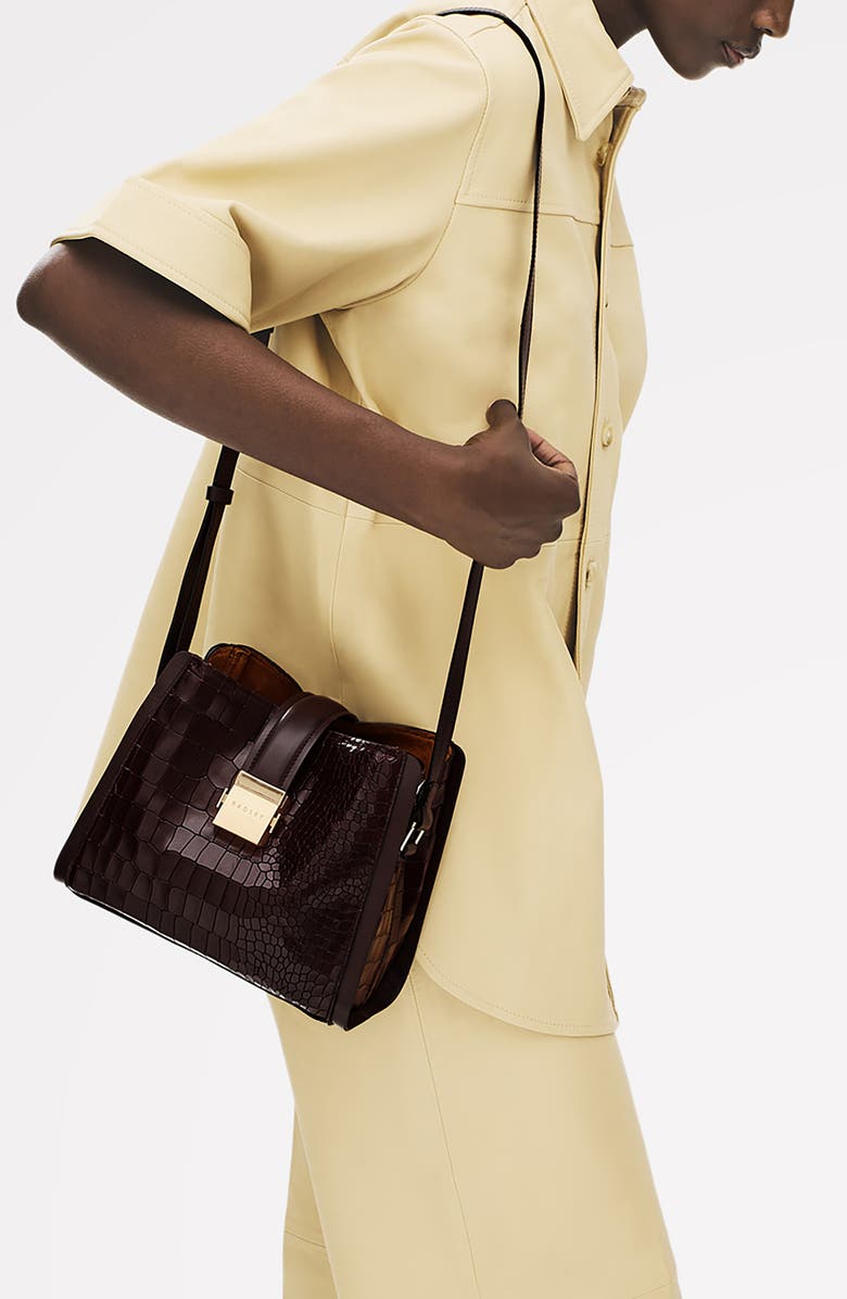 Radley Sloane Croc Embossed Leather Crossbody Bag, Alternate, color, Dark Oak
