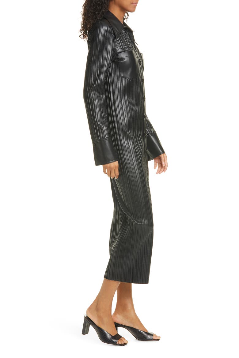 Lee Long Sleeve Faux Leather Shirtdress, Alternate, color, BLACK PLEAT