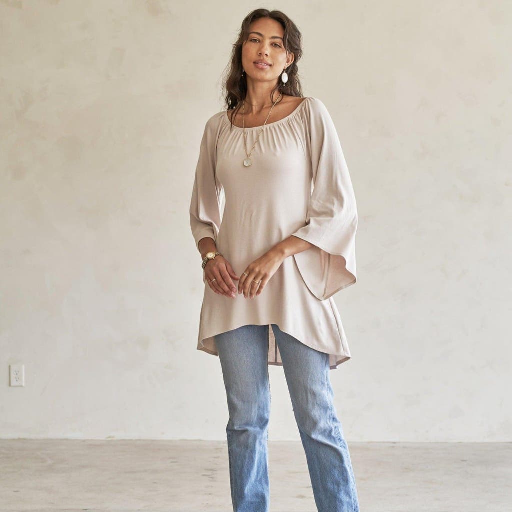 Eavolu Peyto Raglan Flutter Tunic/dress In Bone