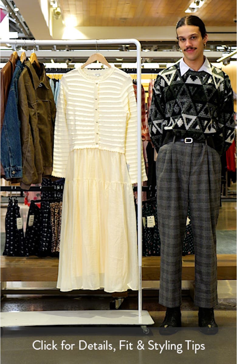 Mixed Media Long Sleeve Scallop Stitch Tiered Midi Dress, sales video thumbnail