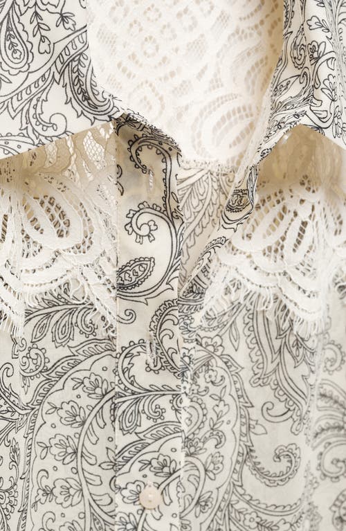 Mango Paisley Print Lace Inset Button-up Shirt In Multi