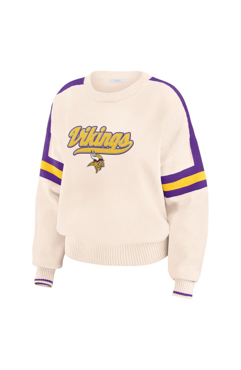 WEAR by Erin Andrews Women's WEAR by Erin Andrews  Cream Minnesota Vikings Stripe Pullover Sweater, Alternate, color, 