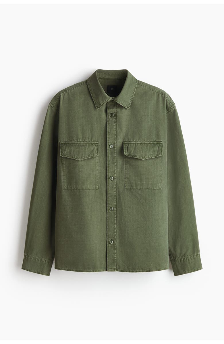 H&M Regular Fit Utility Shirt, Main, color, Dark Khaki Green