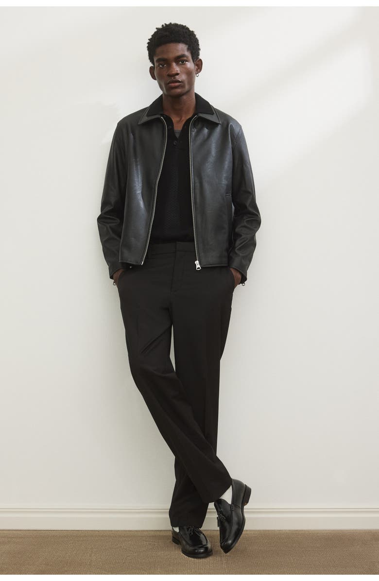 H&M Slim Fit Textured Polo Shirt, Alternate, color, Black