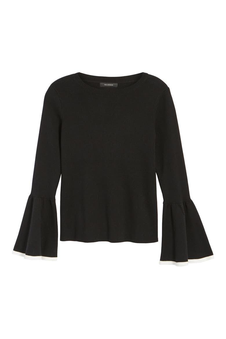 FLARE SLEEVE SWEATER, Alternate, color, BLACK