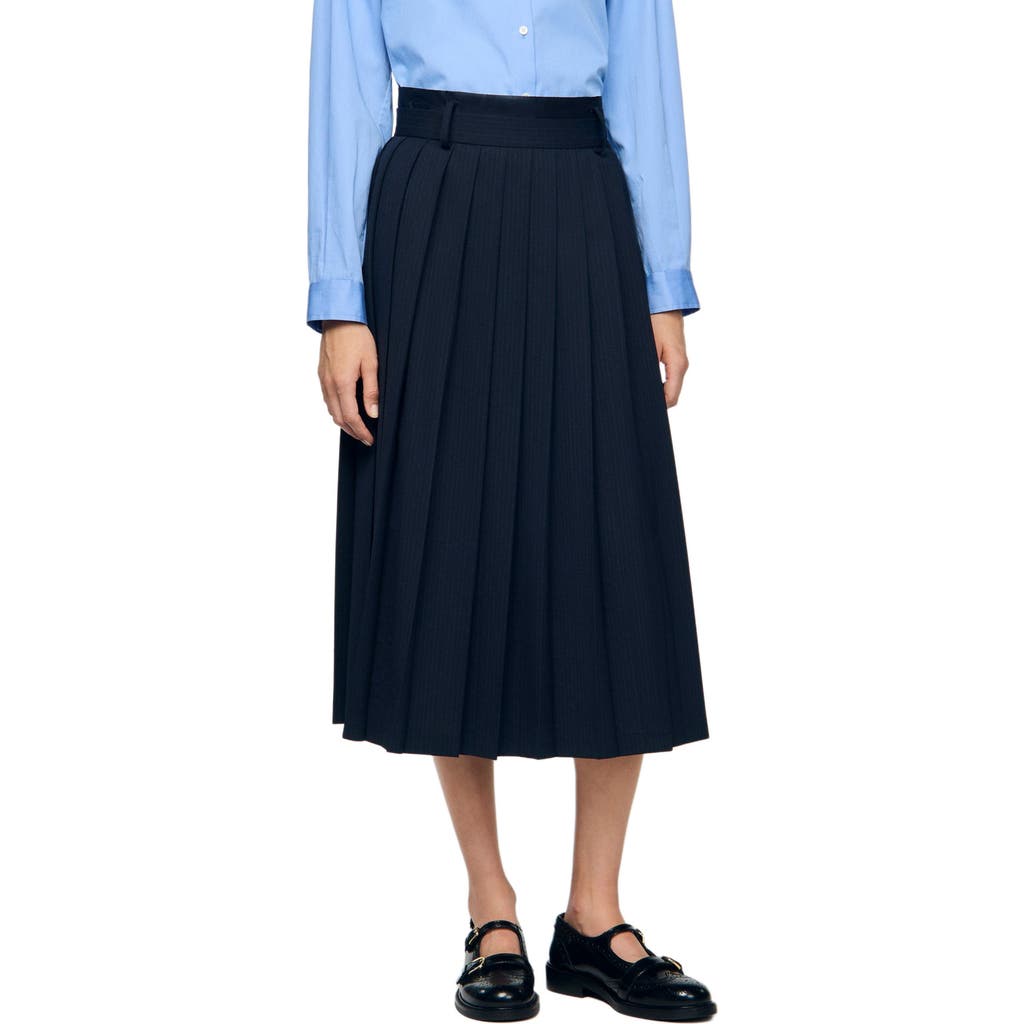 Sandro Theana Pleated Skirt In Blue