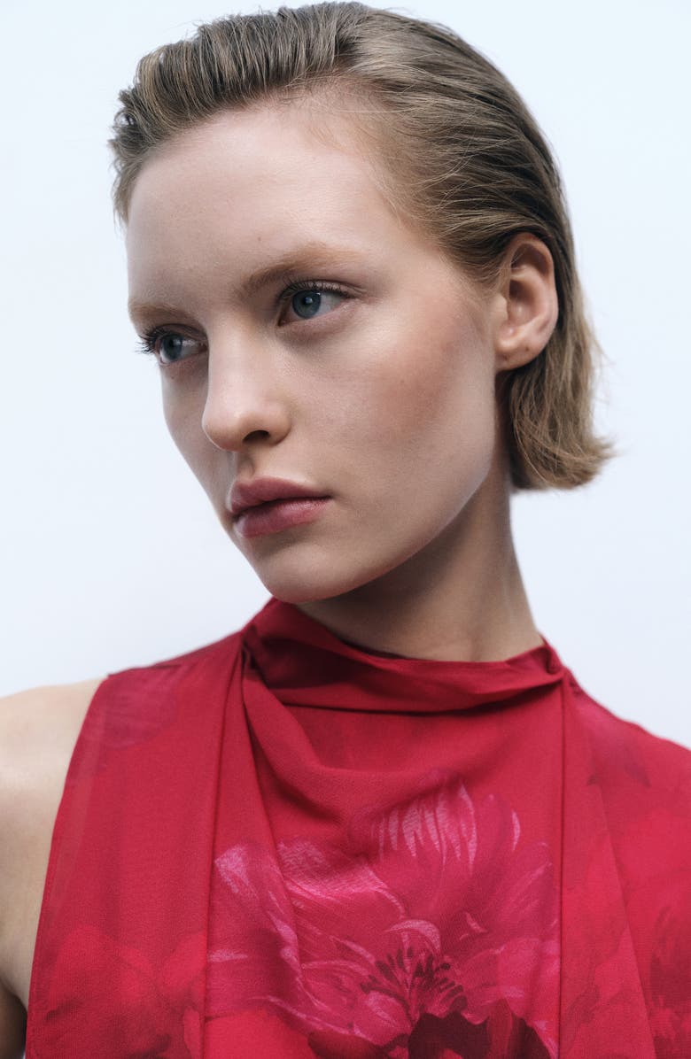 MANGO Floral Print Tie Neck Sleeveless Top, Alternate, color, 