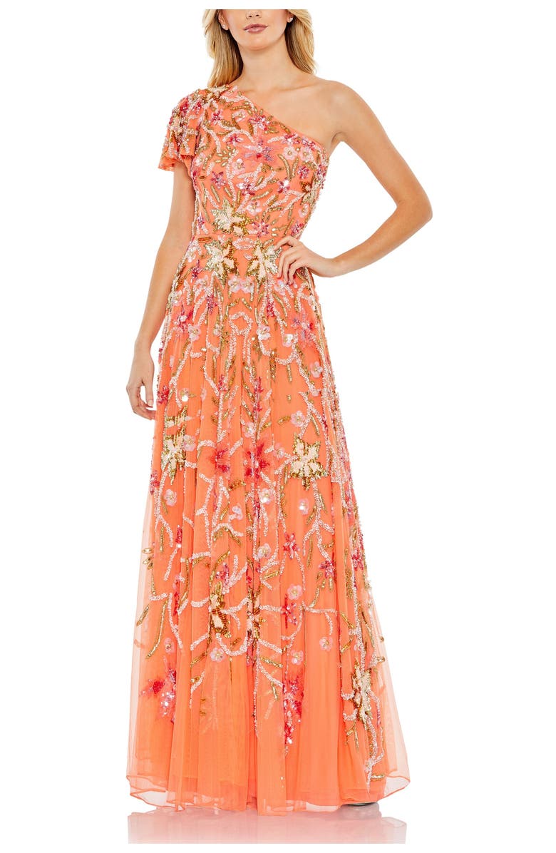 Mac Duggal One Shoulder Embellished A-Line Gown, Main, color, Coral