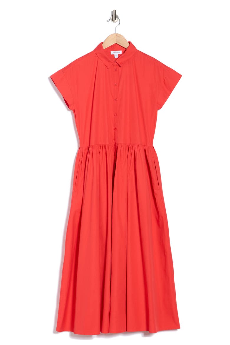 Drop Waist Button Front Cotton Midi Dress, Alternate, color, RED BITTERSWEET