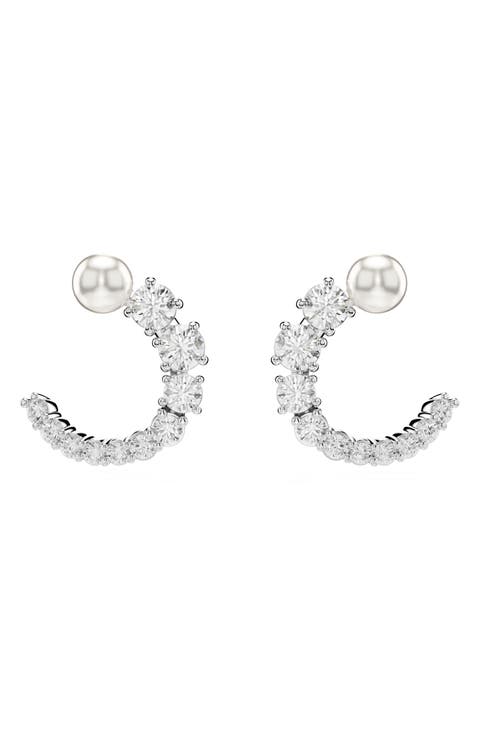 Matrix Imitation Pearl & Crystal Frontal Hoop Earrings