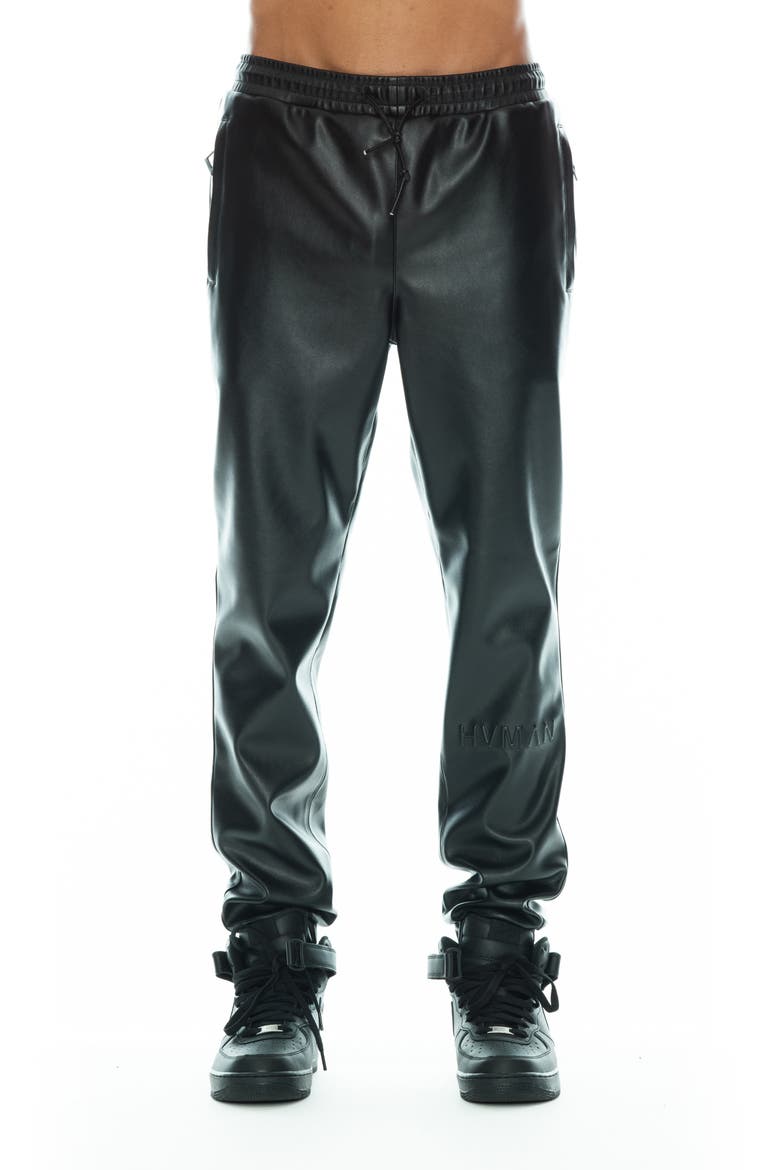 Faux Leather Joggers, Main, color, BLACK
