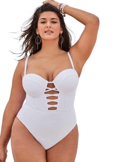 Underwire Lace Up One Piece Swimsuit