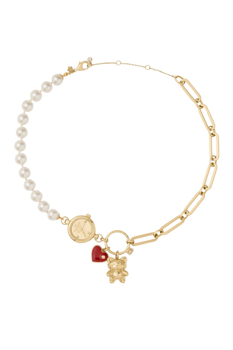 Imitation Pearl & Link Charm Necklace, Main, color, MULTI