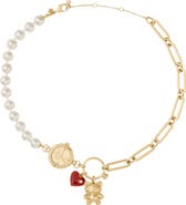Kate Spade New York Imitation Pearl & Link Charm Necklace