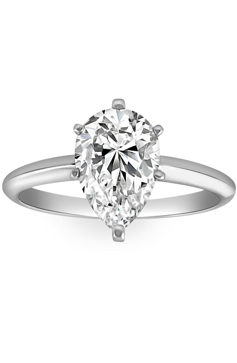 Bliss Diamond 2CT Platinum Pear Shape Diamond 6-Prong Solitaire Engagement Ring Lab Grown, Main, color, Platinum