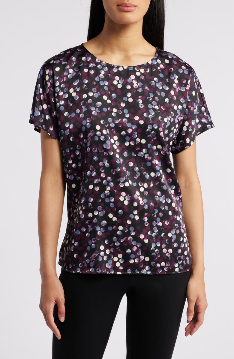 Anne Klein Polka Dot Short Sleeve Top, Main, color, 