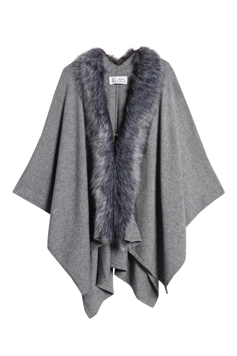 Ruana with Faux Fur Trim, Alternate, color, GREY