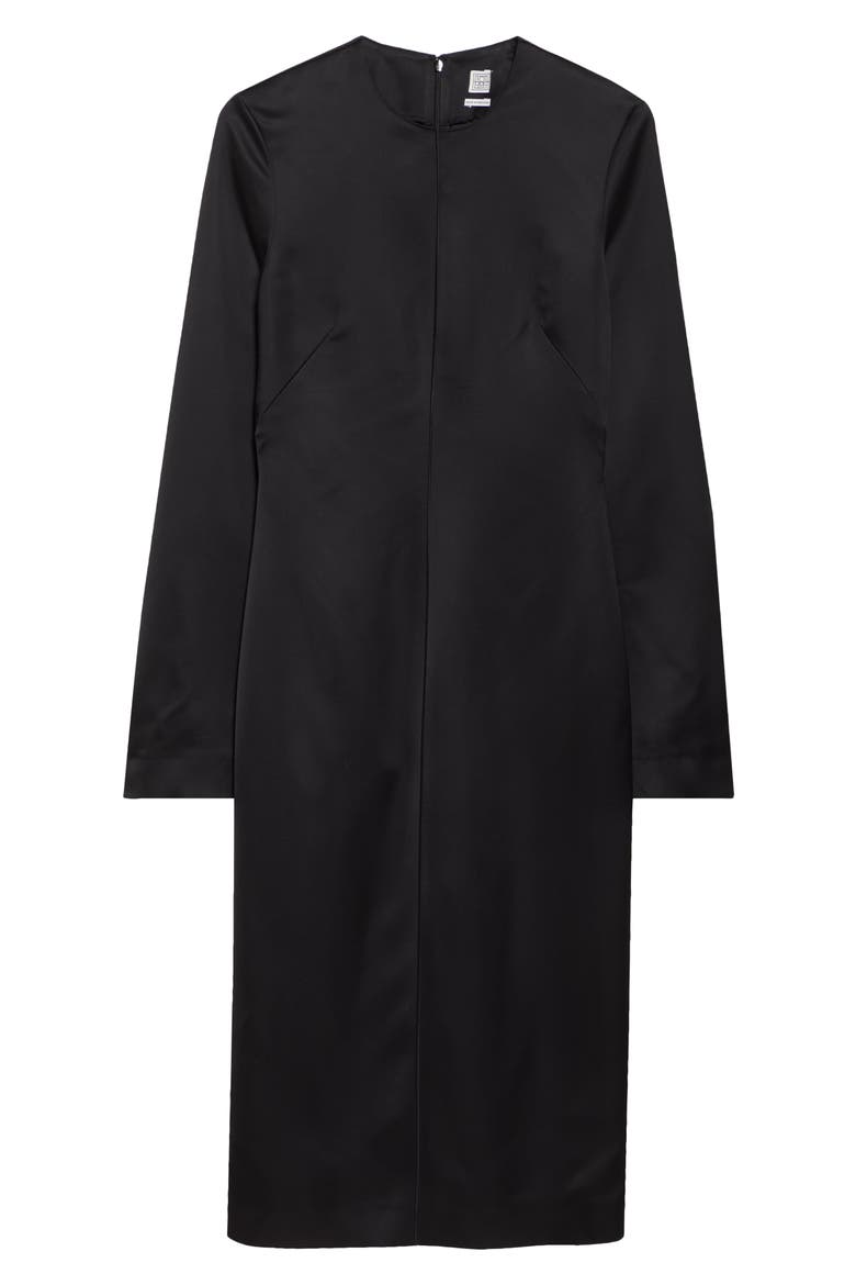 Lean Long Sleeve Satin Midi Dress, Alternate, color, BLACK