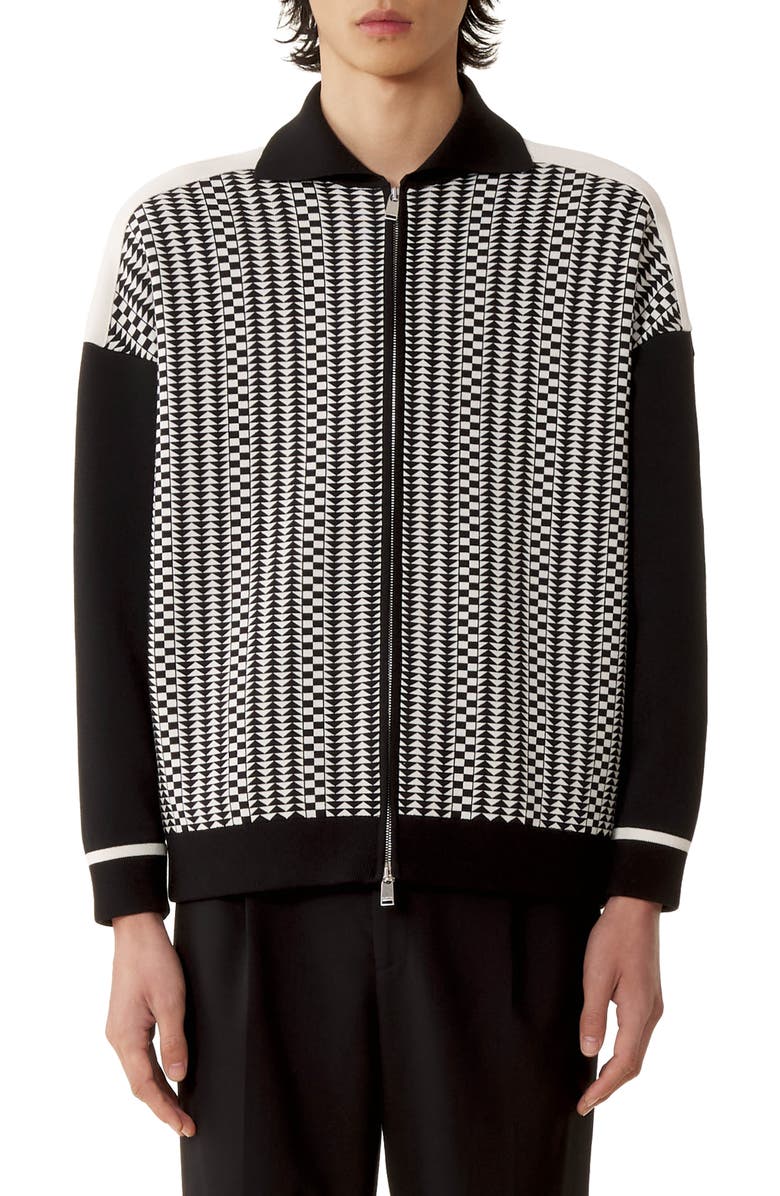 Lanvin Zip Jacket In Silk And Cotton Jacquard, Main, color, Black/Ecru