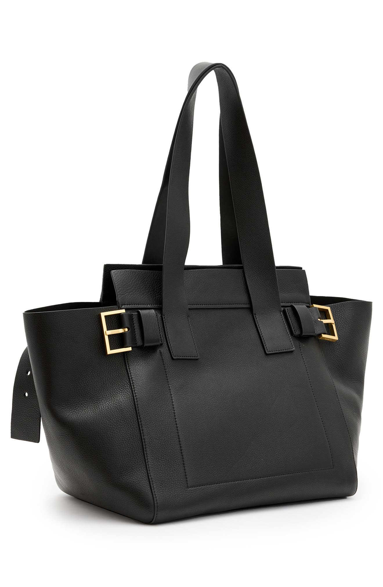 AllSaints Perez Leather Shoulder Tote, Alternate, color, Black