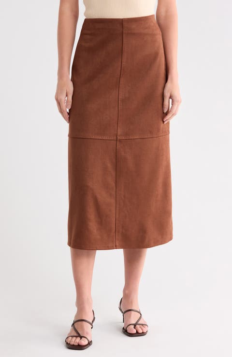 Faux Suede A-Line Midi Skirt