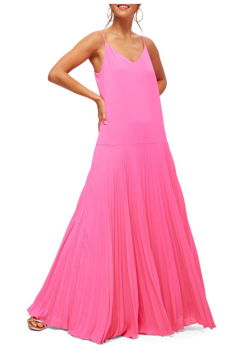 Trina Turk Drop Waist Pleated Carve Maxi Dress, Main, color, 