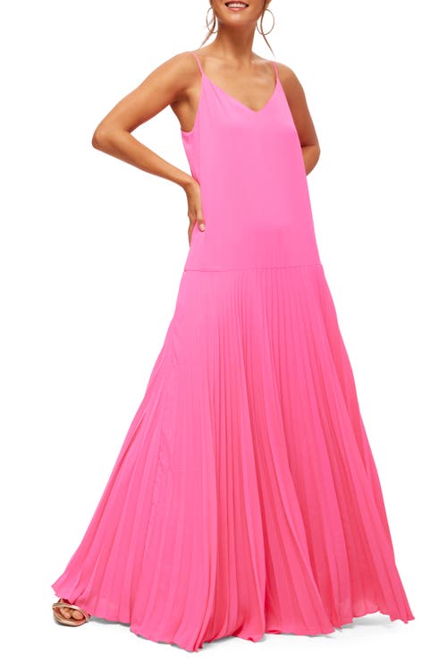 Trina Turk Carve Sleeveless Drop-waist Pleated Maxi Dress In Love All Pink