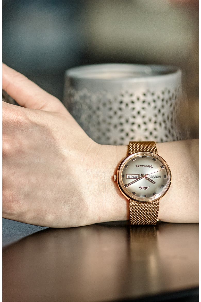 Commander Shade Mesh Strap Watch, Alternate, color, ROSE GOLD