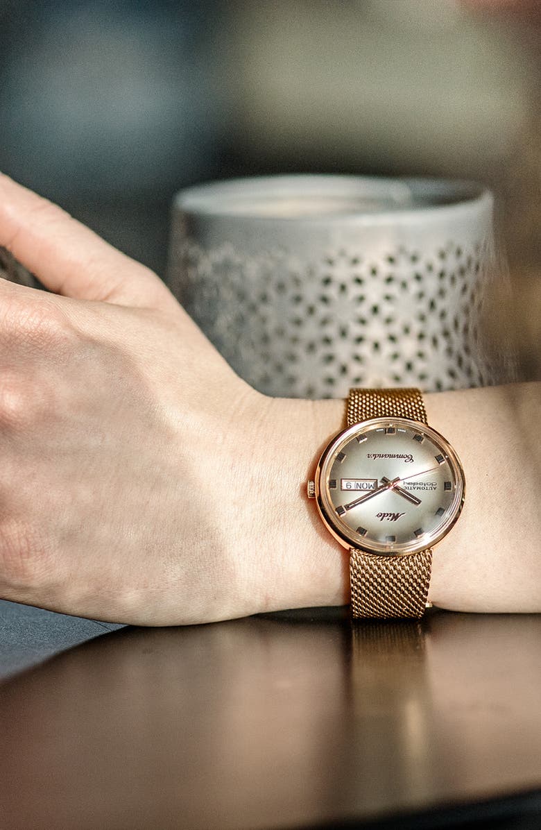 MIDO Commander Shade Mesh Strap Watch, Alternate, color, Rose Gold