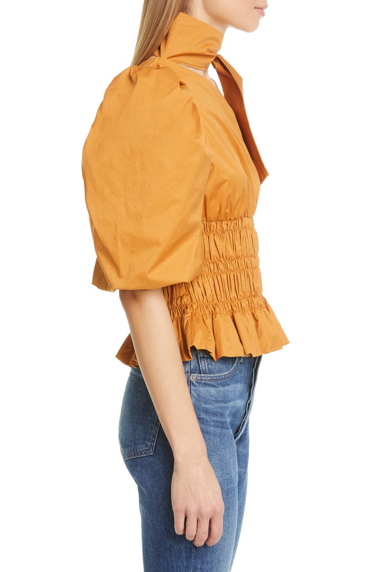 Tie Neck Stretch Cotton One-Shoulder Top, Alternate, color, MANGO