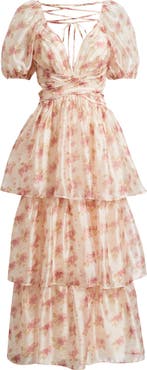 Lulus Jane Organza & Chiffon Maxi Cocktail Dress