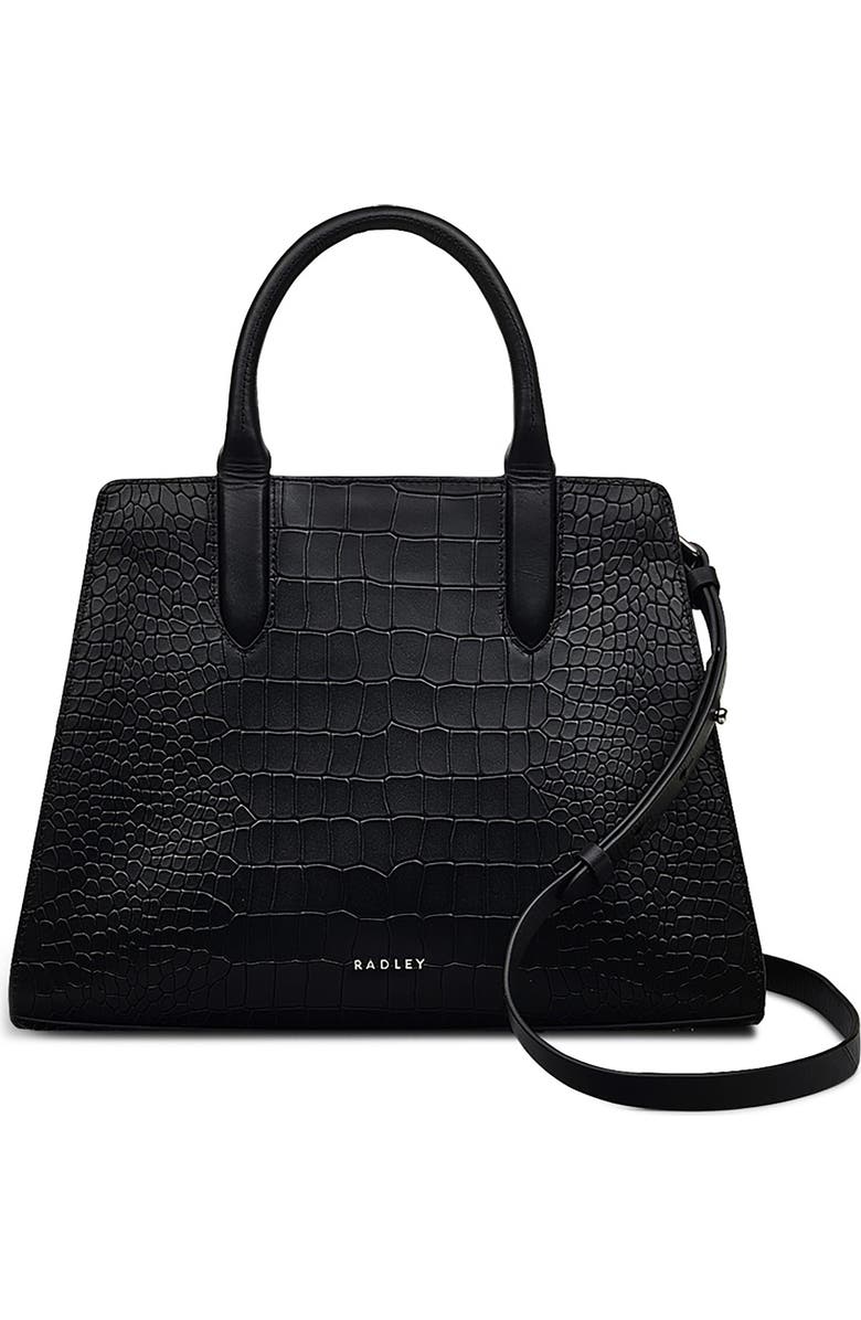 Radley Glasshouse Croc Embossed Crossbody Bag, Main, color, Black