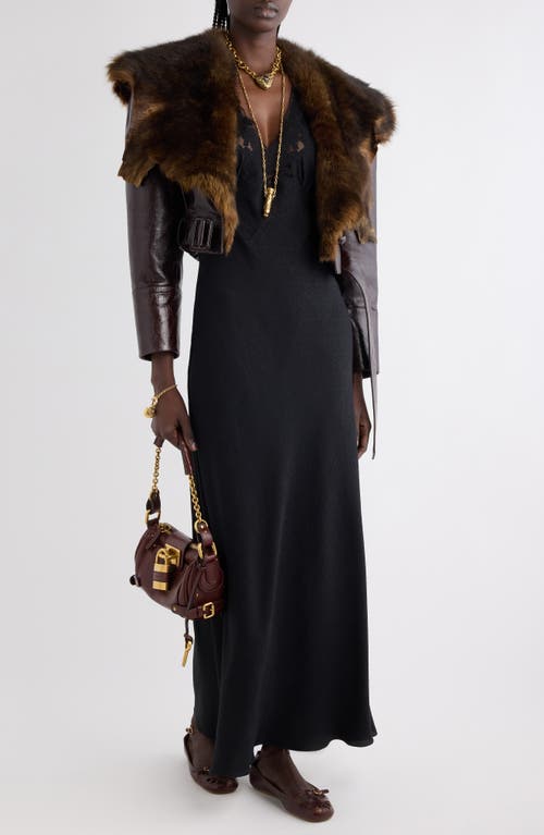 Chloé Lace Trim Floral Jacquard Silk Column Dress In Black
