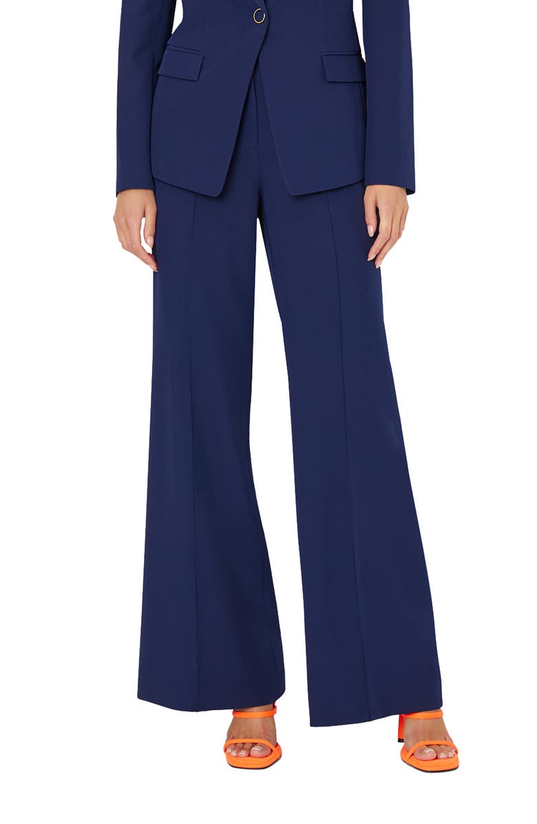 Milly Nash Wide Leg Cady Pants, Main, color, Navy
