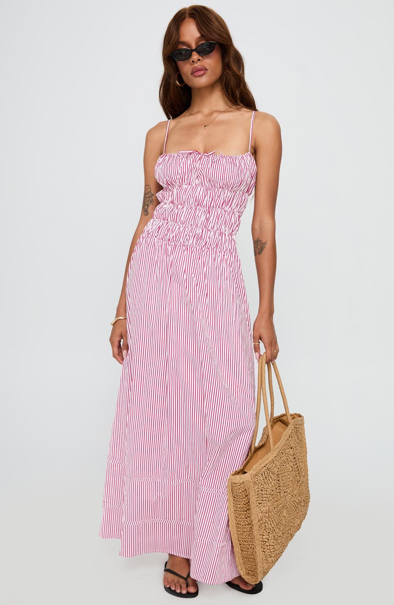 Princess Polly Loralei Stripe Shirred Sleeveless Maxi Dress, Alternate, color, Red Stripe