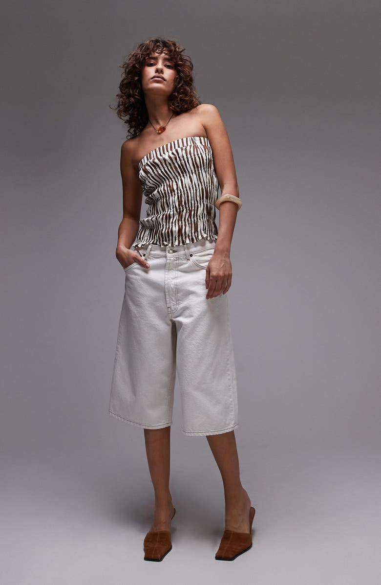 Topshop Shirred Strapless Top, Alternate, color, 